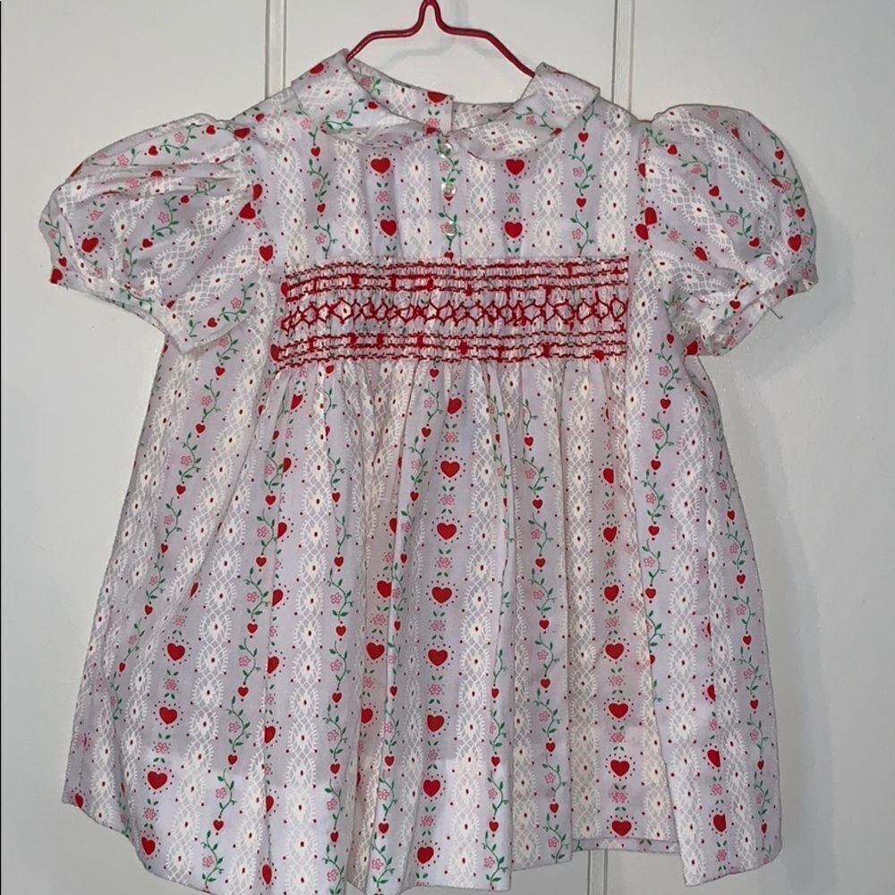 Vintage home made heart print smocked dress